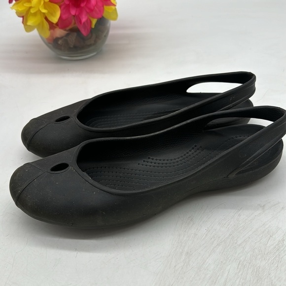 CROCS Black Peep Toe Sling Back Flat Sandal Size 9 CR5483 - Picture 3 of 9